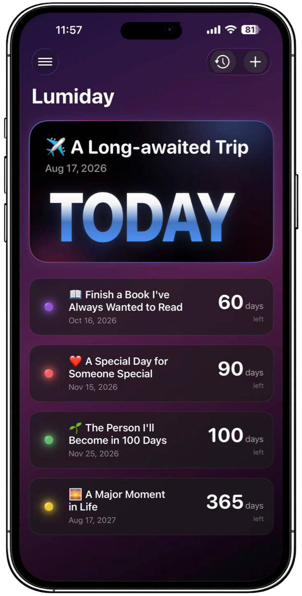 Lumiday app Home Screen