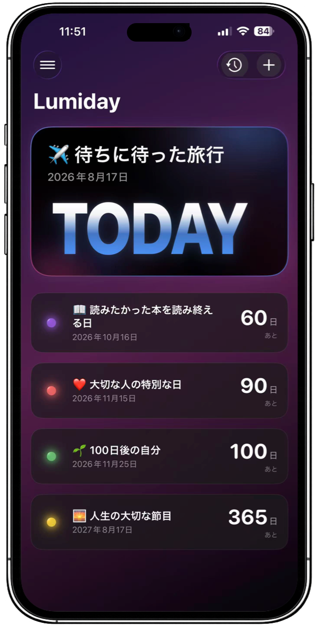 Lumidayアプリのホーム画面